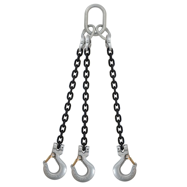 3/8" x 10' - Crosby 3 Leg Chain Sling w/ Sling Hooks - Grade 100